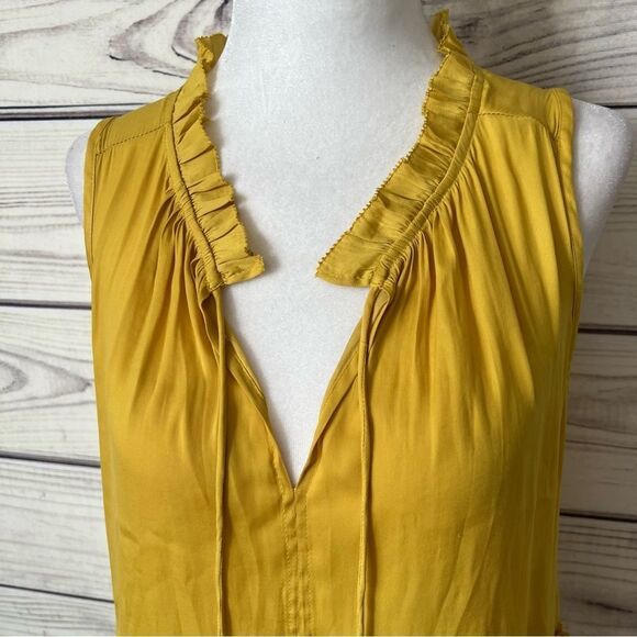 Ann Taylor Loft Yellow Pleated Silky Sleeveless Top - Picture 2 of 7